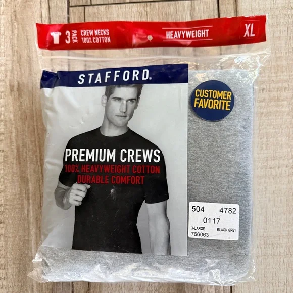 Stafford Premium Crews 3-Pack Short Sleeve Tees - Black & Gray - Picture 1 of 3